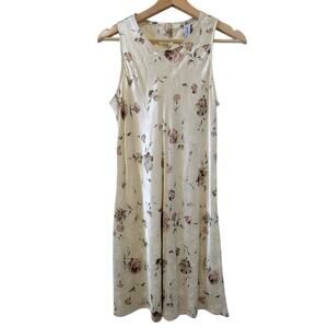 Vintage Floral 80's Satin Slip Dress Rose Floral Pattern Cream Color